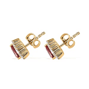 Luxoro AAA Padparadscha Sapphire (BT) and G-H I2 Diamond 2.25 ctw Trillion Halo Earrings in 14K Yellow Gold