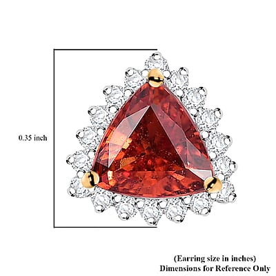 Luxoro AAA Padparadscha Sapphire (BT) and G-H I2 Diamond 2.25 ctw Trillion Halo Earrings in 14K Yellow Gold