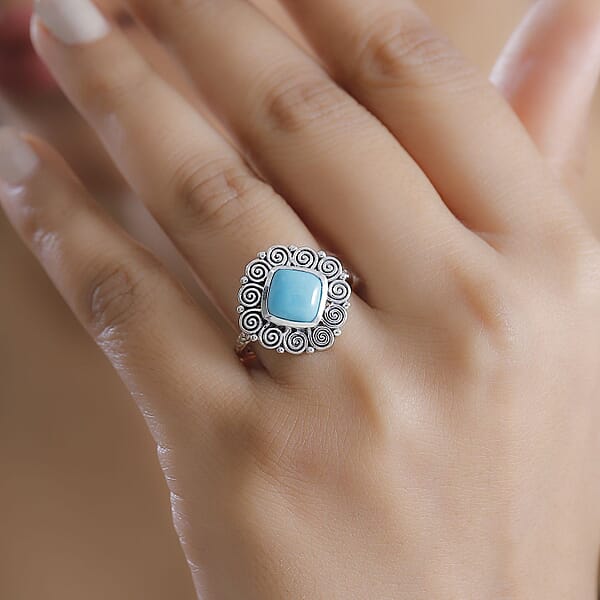 D'Joy Artisan Crafted AAA Sleeping Beauty Turquoise 2.25 ctw Spiral Ring in Black Oxidized Sterling Silver (Size 10.0)