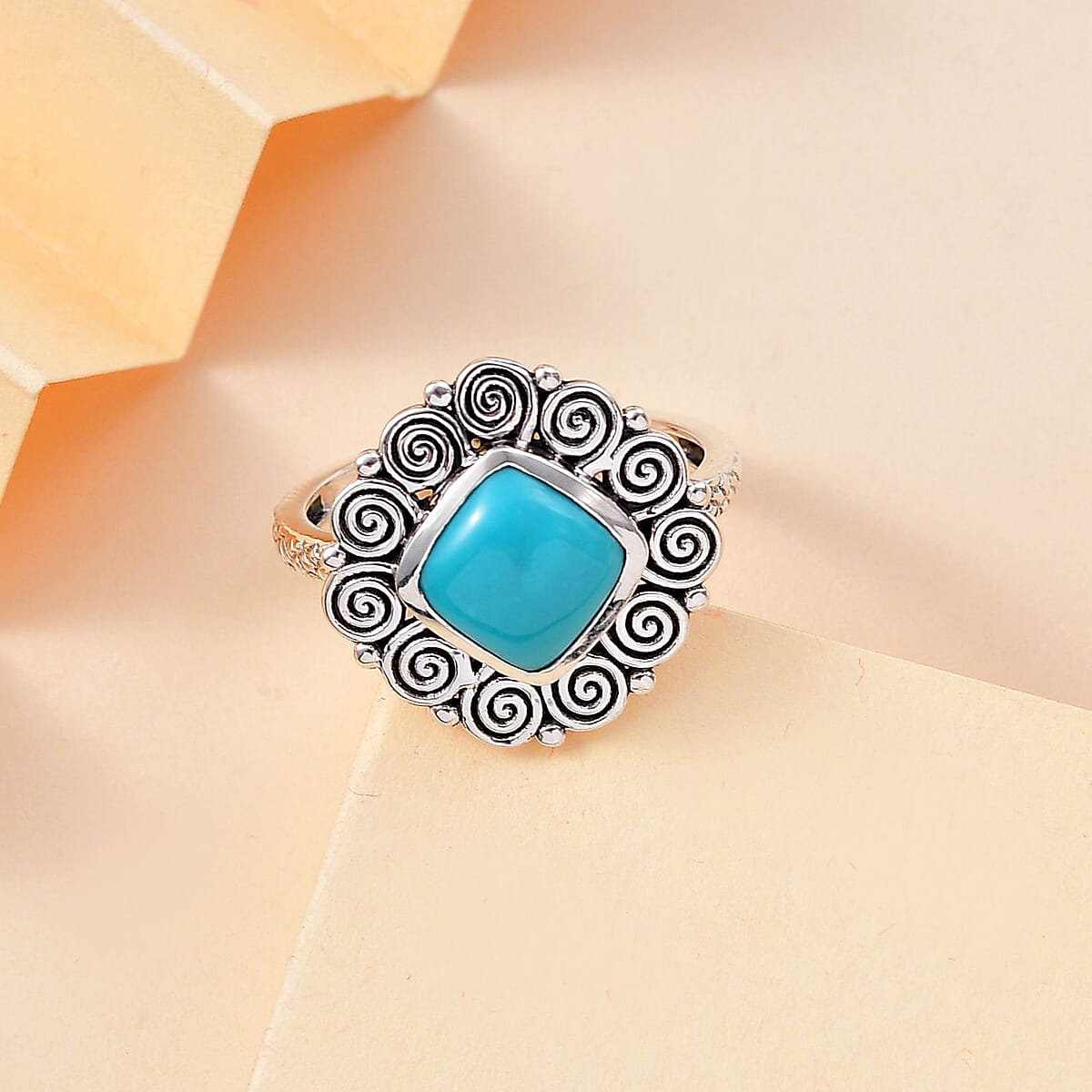 Artisan Crafted AAA Sleeping Beauty Turquoise 2.25 ctw Spiral Ring in Black Oxidized Sterling Silver (Size 7.0) image number 1