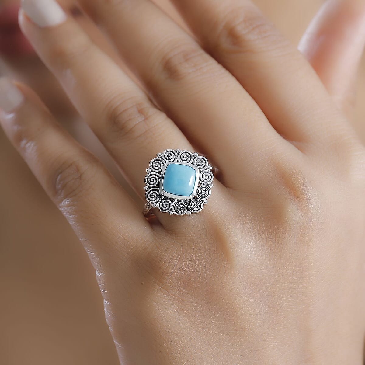 Artisan Crafted AAA Sleeping Beauty Turquoise 2.25 ctw Spiral Ring in Black Oxidized Sterling Silver (Size 7.0) image number 2