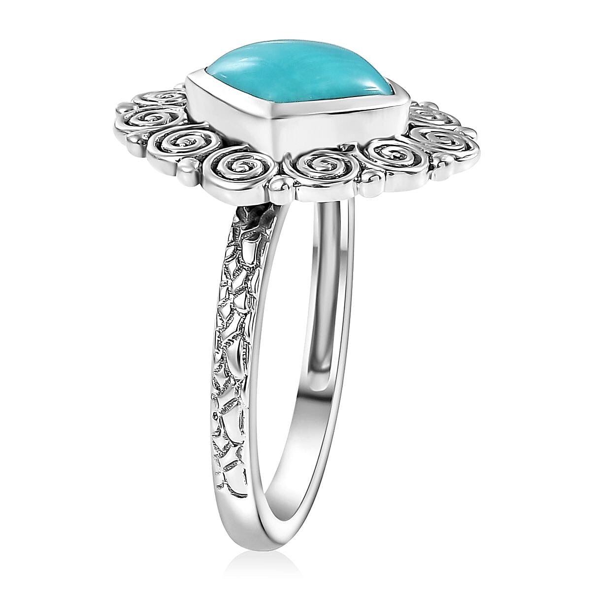 Artisan Crafted AAA Sleeping Beauty Turquoise 2.25 ctw Spiral Ring in Black Oxidized Sterling Silver (Size 7.0) image number 3