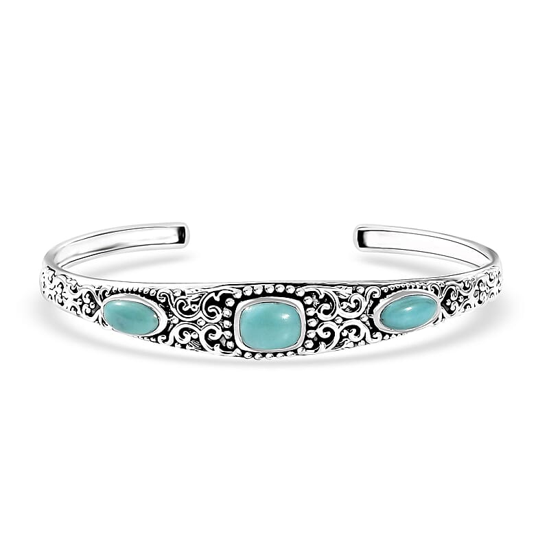 D'Joy Artisan Crafted Sleeping Beauty Turquoise 4.70 ctw Cuff Bracelet in Sterling Silver (7.25 In)
