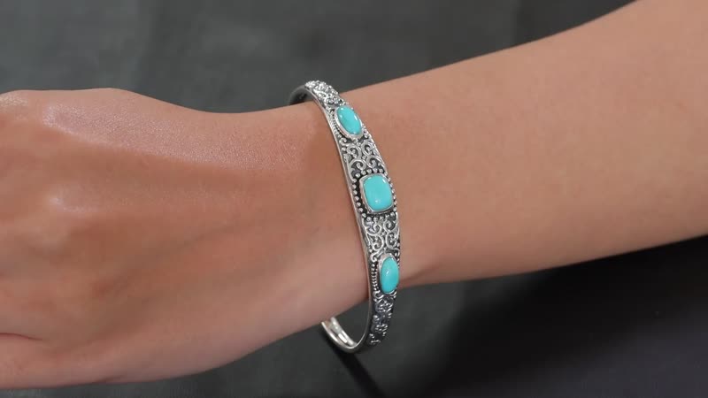 D'Joy Artisan Crafted Sleeping Beauty Turquoise 4.70 ctw Cuff Bracelet in Sterling Silver (7.25 In)