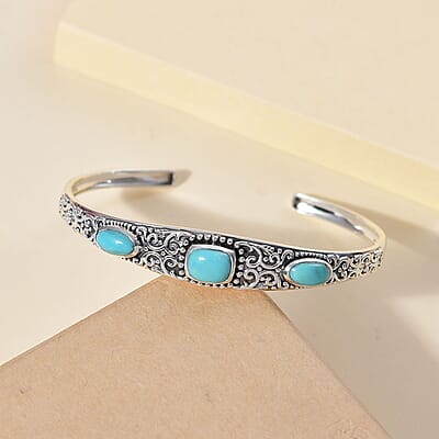D'Joy Artisan Crafted Sleeping Beauty Turquoise 4.70 ctw Cuff Bracelet in Sterling Silver (7.25 In)