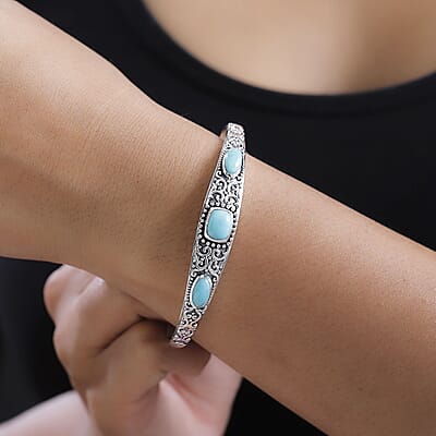 D'Joy Artisan Crafted Sleeping Beauty Turquoise 4.70 ctw Cuff Bracelet in Sterling Silver (7.25 In)