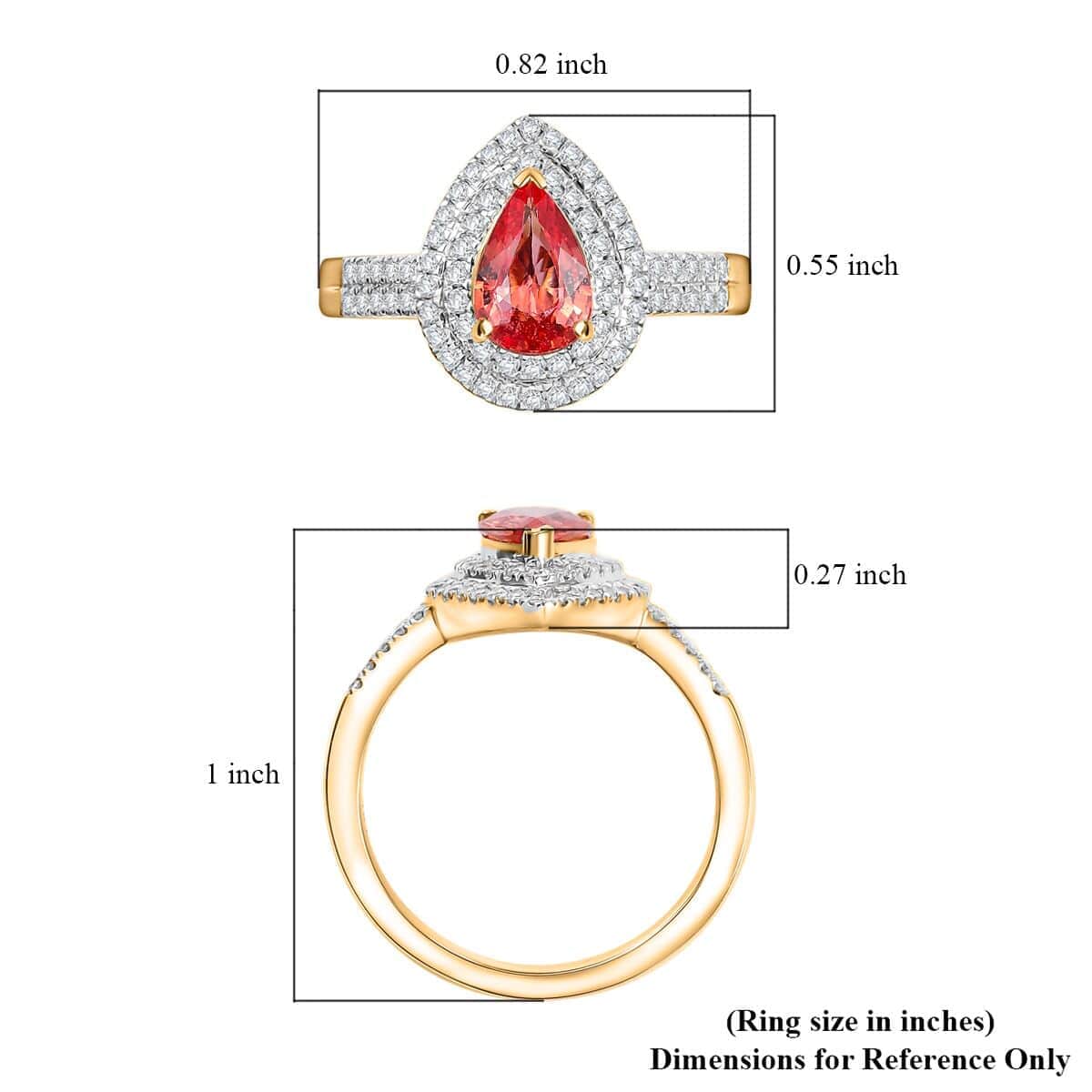 Epic Deal Luxoro 14K Yellow Gold AAA Padparadscha Sapphire (BT), Diamond (G-H, I2) (0.40 cts) Double Halo Ring (Size 10.0) 1.50 ctw image number 5