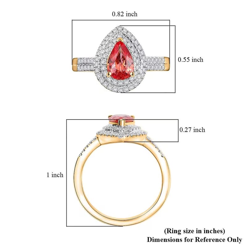 Epic Deal Luxoro 14K Yellow Gold AAA Padparadscha Sapphire (BT), Diamond (G-H, I2) (0.40 cts) Double Halo Ring (Size 10.0) 1.50 ctw