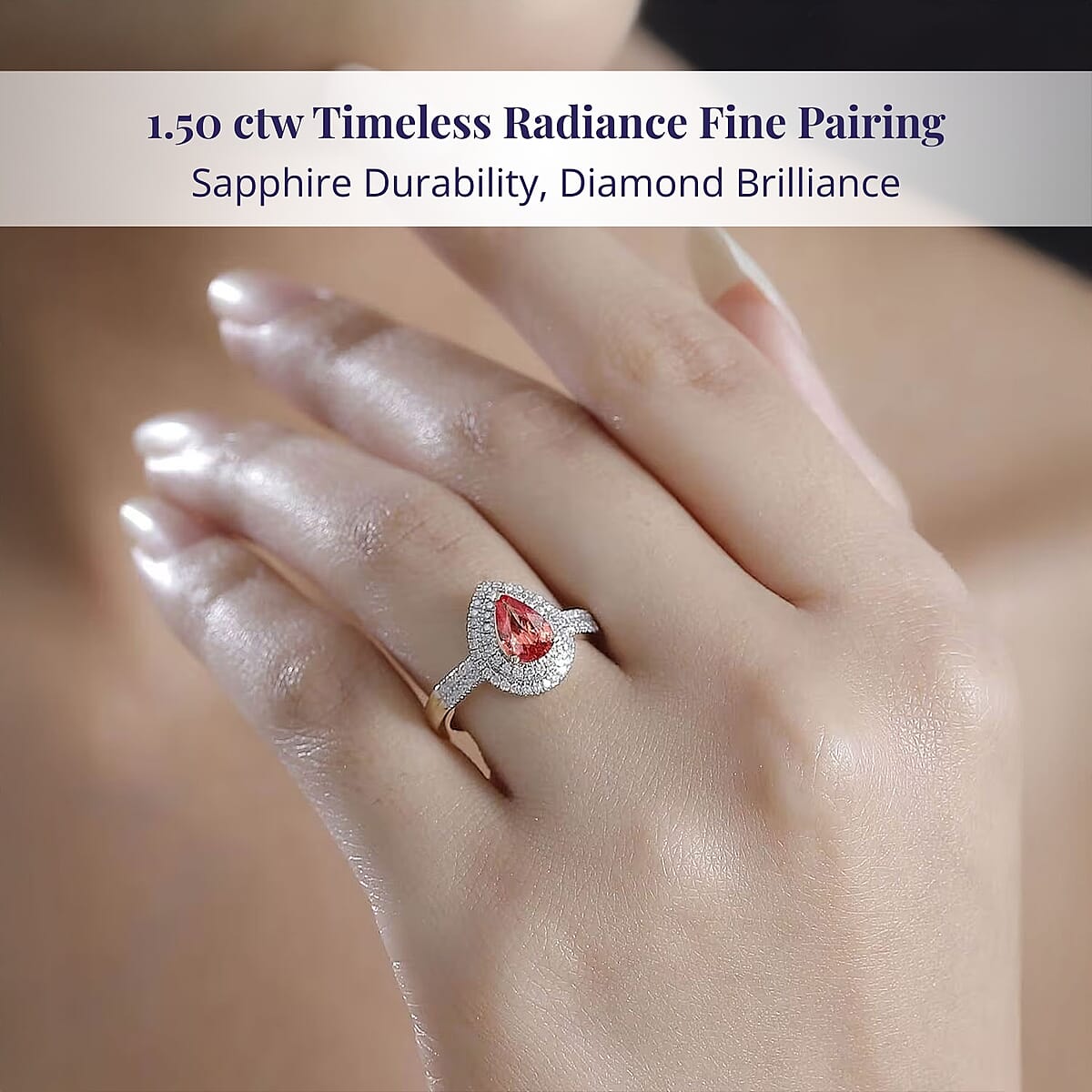 Luxoro AAA Padparadscha Sapphire (BT) and G-H I2 Diamond 1.50 ctw Double Halo Ring in 14K Yellow Gold (Size 7.0) image number 1