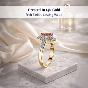 Luxoro AAA Padparadscha Sapphire (BT) and G-H I2 Diamond 1.50 ctw Double Halo Ring in 14K Yellow Gold (Size 7.0)