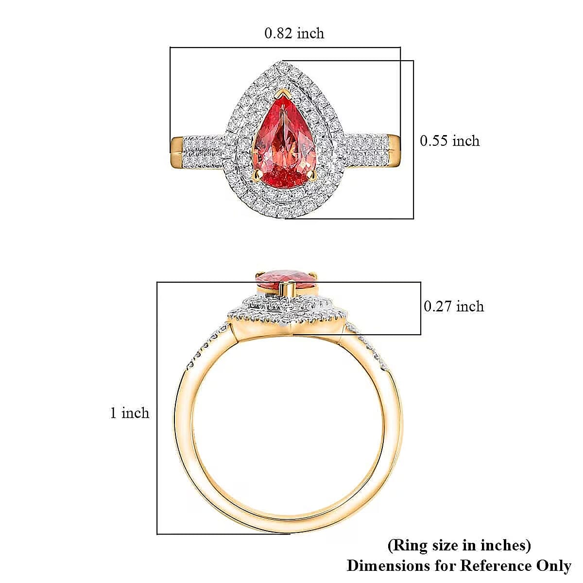 Luxoro AAA Padparadscha Sapphire (BT) and G-H I2 Diamond 1.50 ctw Double Halo Ring in 14K Yellow Gold (Size 7.0) image number 5