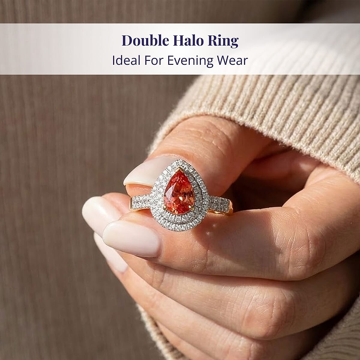 Epic Deal Luxoro 14K Yellow Gold AAA Padparadscha Sapphire (BT), Diamond (G-H, I2) (0.40 cts) Double Halo Ring (Size 7.5) 1.50 ctw image number 4