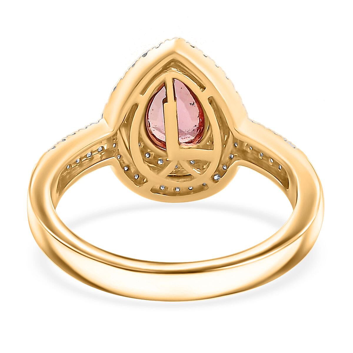 Luxoro AAA Padparadscha Sapphire (BT) and G-H I2 Diamond 1.50 ctw Double Halo Ring in 14K Yellow Gold (Size 9.0) image number 4