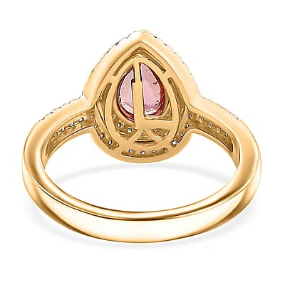 Luxoro AAA Padparadscha Sapphire (BT) and G-H I2 Diamond 1.50 ctw Double Halo Ring in 14K Yellow Gold (Size 9.0)