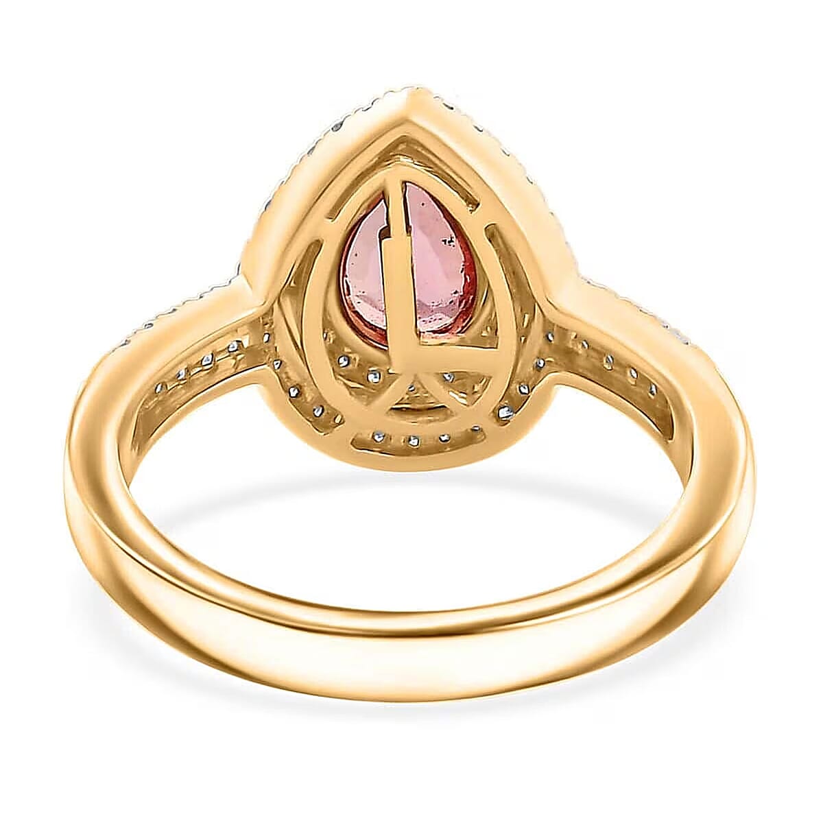 Epic Deal Luxoro 14K Yellow Gold AAA Padparadscha Sapphire (BT), Diamond (G-H, I2) (0.40 cts) Double Halo Ring (Size 9.5) 1.50 ctw image number 6