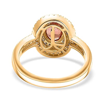 Luxoro 14K Yellow Gold AAA Padparadscha Sapphire (BT), Diamond (G-H, I2) (0.40 cts) Double Halo Ring (Size 11.0) 1.50 ctw