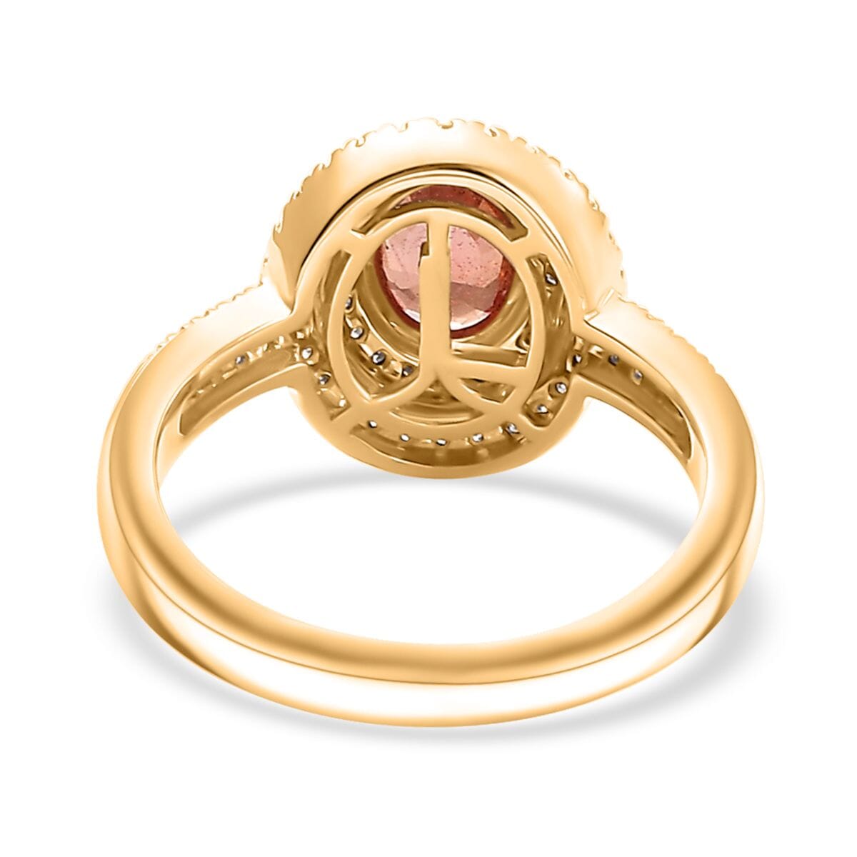 Luxoro AAA Padparadscha Sapphire (BT) and G-H I2 Diamond 1.50 ctw Double Halo Ring in 14K Yellow Gold (Size 8.0) image number 4