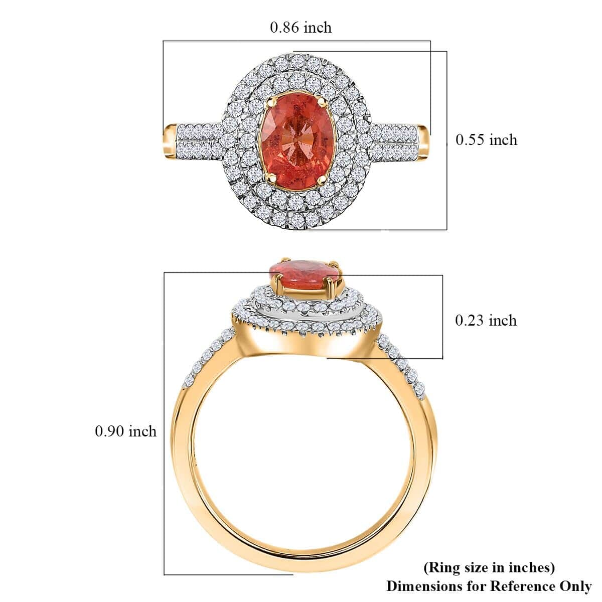 Epic Deal Luxoro 14K Yellow Gold AAA Padparadscha Sapphire (BT), Diamond (G-H, I2) (0.40 cts) Double Halo Ring (Size 8.5) 1.50 ctw image number 5