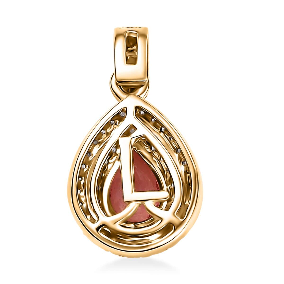 Luxoro AAA Padparadscha Sapphire (BT) and G-H I2 Diamond 1.40 ctw Double Halo Pendant in 14K Yellow Gold image number 4