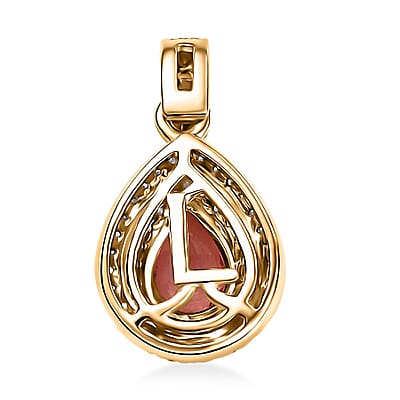 Luxoro AAA Padparadscha Sapphire (BT) and G-H I2 Diamond 1.40 ctw Double Halo Pendant without Chain in 14K Yellow Gold