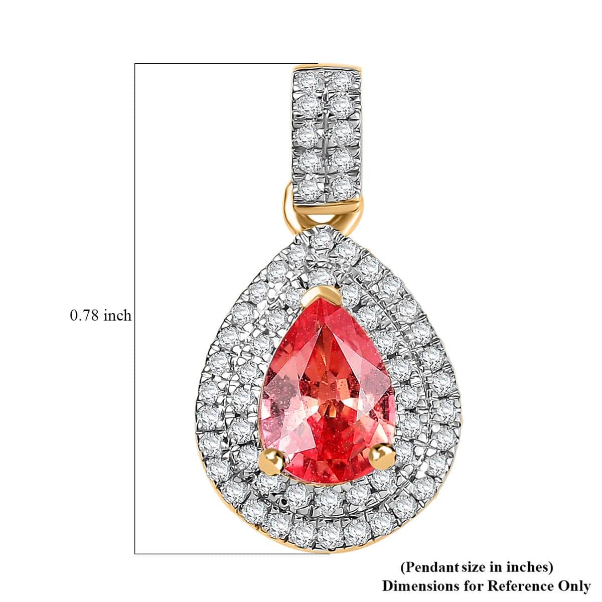 Luxoro AAA Padparadscha Sapphire (BT) and G-H I2 Diamond 1.40 ctw Double Halo Pendant in 14K Yellow Gold image number 5