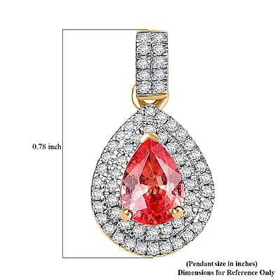 Luxoro AAA Padparadscha Sapphire (BT) and G-H I2 Diamond 1.40 ctw Double Halo Pendant without Chain in 14K Yellow Gold
