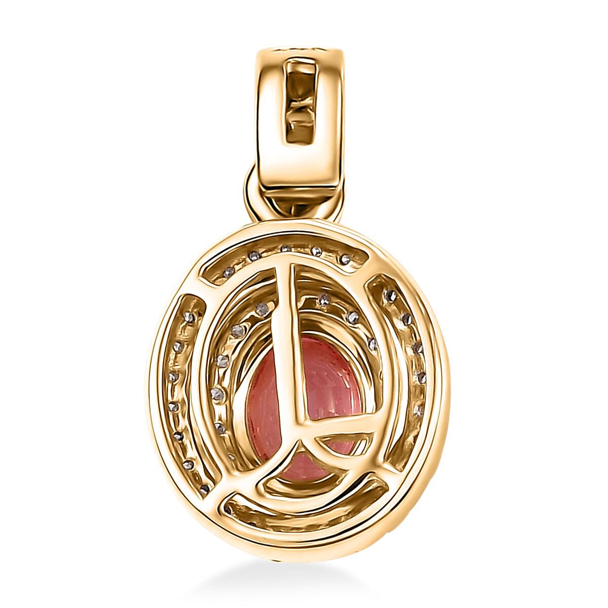 Luxoro AAA Padparadscha Sapphire (BT) and G-H I2 Diamond 1.40 ctw Double Halo Pendant without Chain in 14K Yellow Gold image number 4