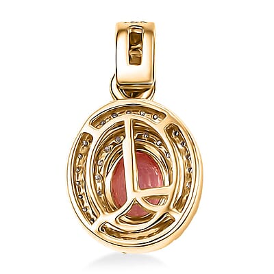 Luxoro AAA Padparadscha Sapphire (BT) and G-H I2 Diamond 1.40 ctw Double Halo Pendant without Chain in 14K Yellow Gold
