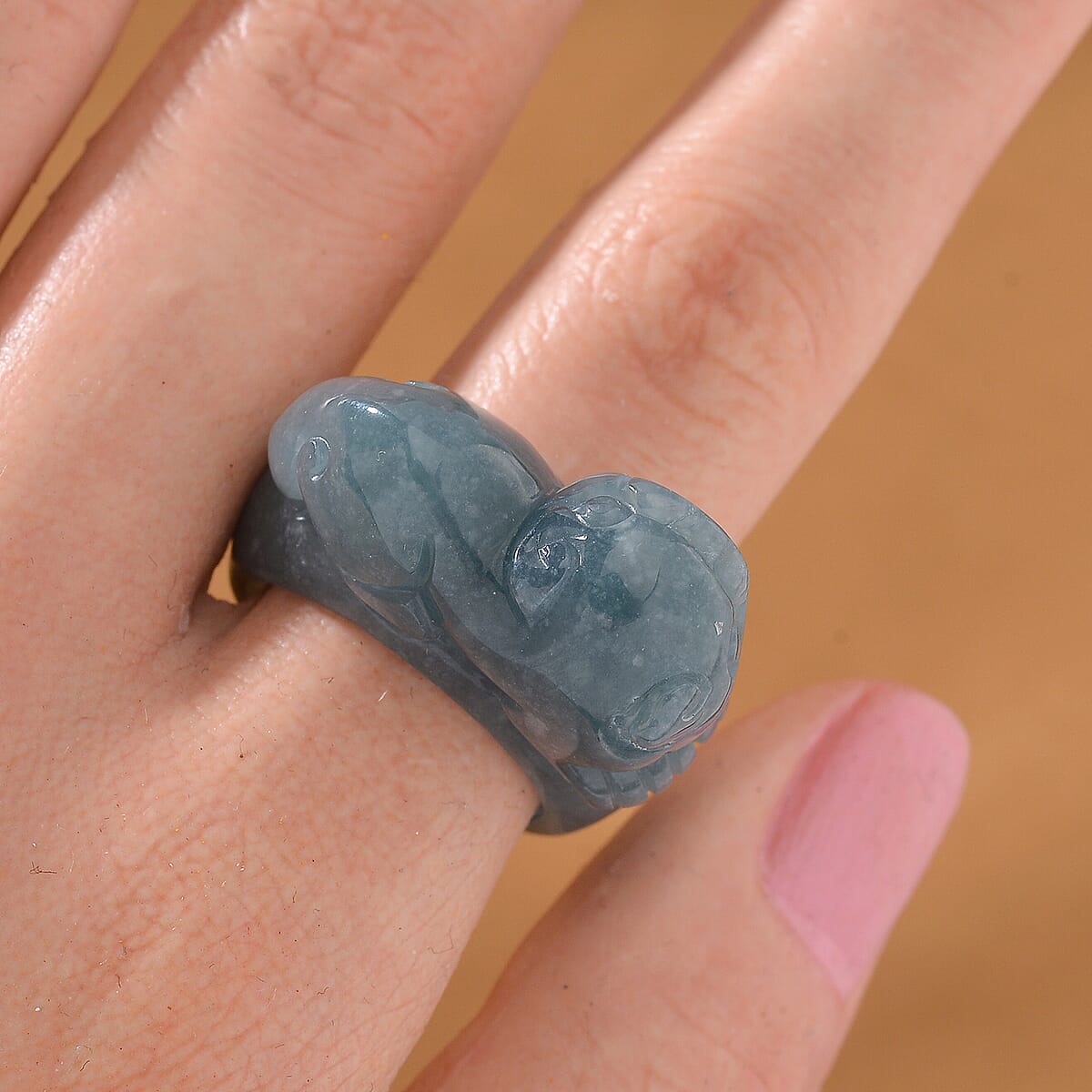 Natural Olmec Jadeite 60.00 ctw Carved Pixiu Band Ring (Size 8.0) image number 1