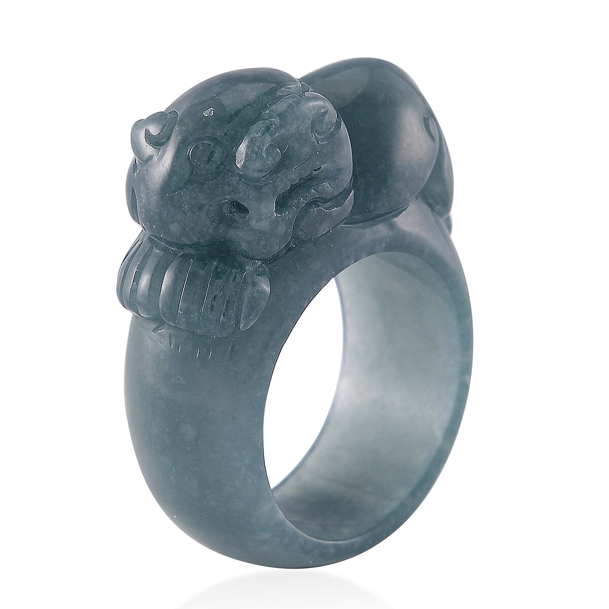 Natural Olmec Jadeite 60.00 ctw Carved Pixiu Band Ring (Size 8.0) image number 2