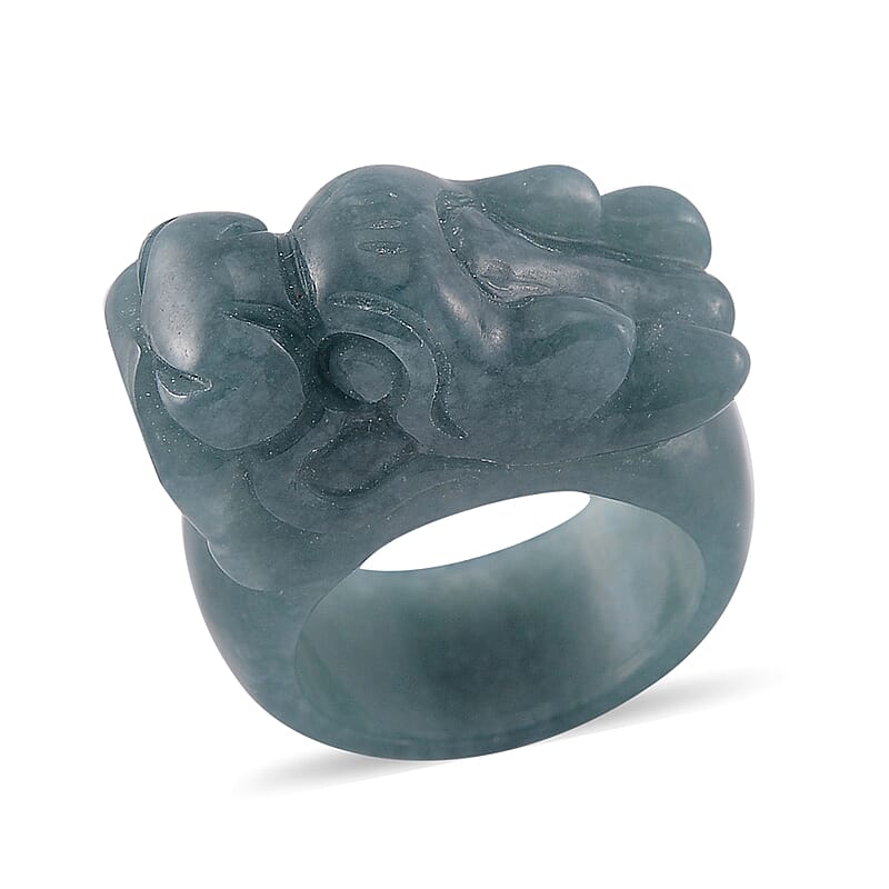 Natural Olmec Jadeite 60.00 ctw Carved Dragon Band Ring (Size 10.0)