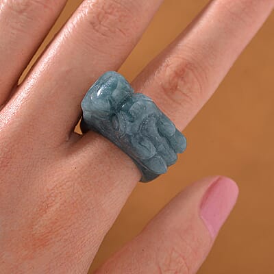 Natural Olmec Jadeite 60.00 ctw Carved Dragon Band Ring (Size 10.0)