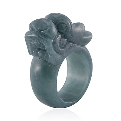 Natural Olmec Jadeite 60.00 ctw Carved Dragon Band Ring (Size 10.0)