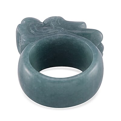 Natural Olmec Jadeite 60.00 ctw Carved Dragon Band Ring (Size 10.0)
