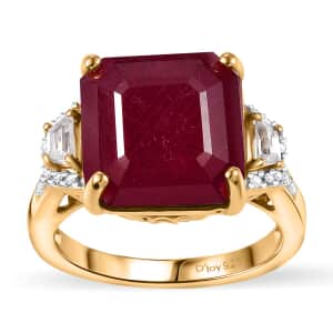 Premium Niassa Ruby (FF) and White Zircon 14.30 ctw Majestic Empress Ring in 18K Vermeil Yellow Gold Over Sterling Silver (Size 10.0) (Del. in 10-12 Days)