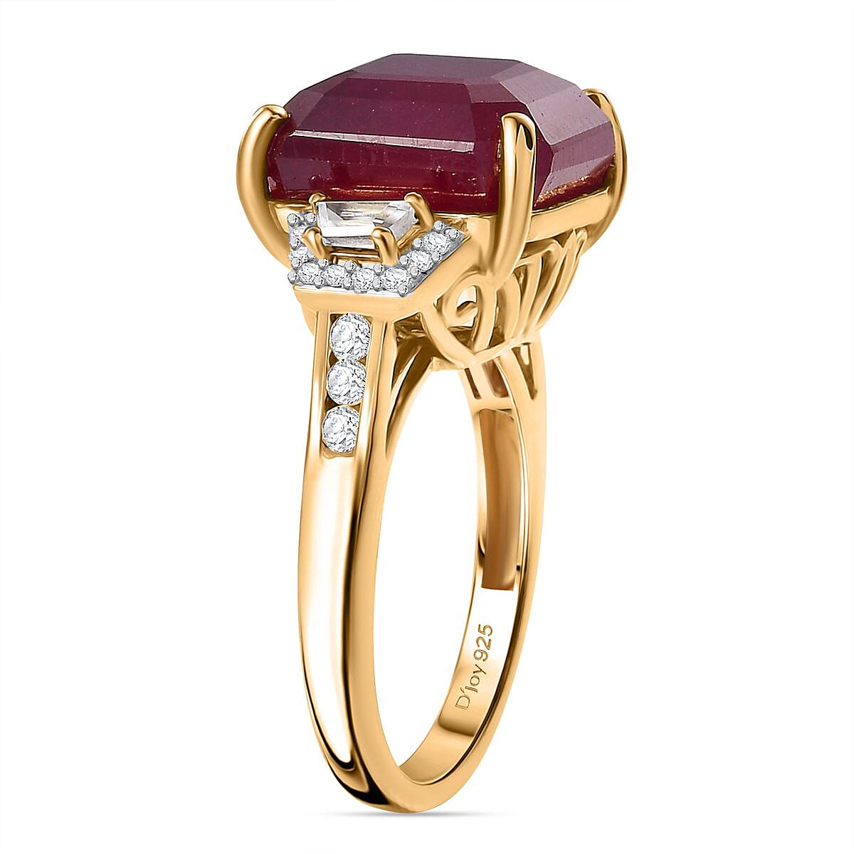 D'Joy Premium Niassa Ruby (FF) and White Zircon 14.30 ctw Majestic Empress Ring in 18K Vermeil Yellow Gold Over Sterling Silver (Size 10.0)