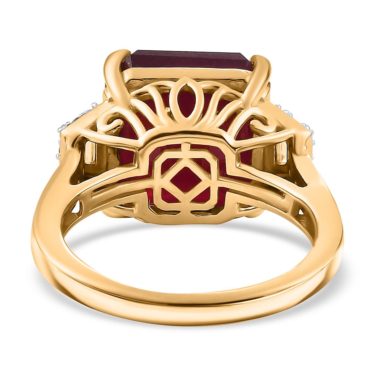 D'Joy Premium Niassa Ruby (FF) and White Zircon 14.30 ctw Majestic Empress Ring in 18K Vermeil Yellow Gold Over Sterling Silver (Size 10.0)