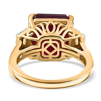 D'Joy Premium Niassa Ruby (FF) and White Zircon 14.30 ctw Majestic Empress Ring in 18K Vermeil Yellow Gold Over Sterling Silver (Size 10.0)