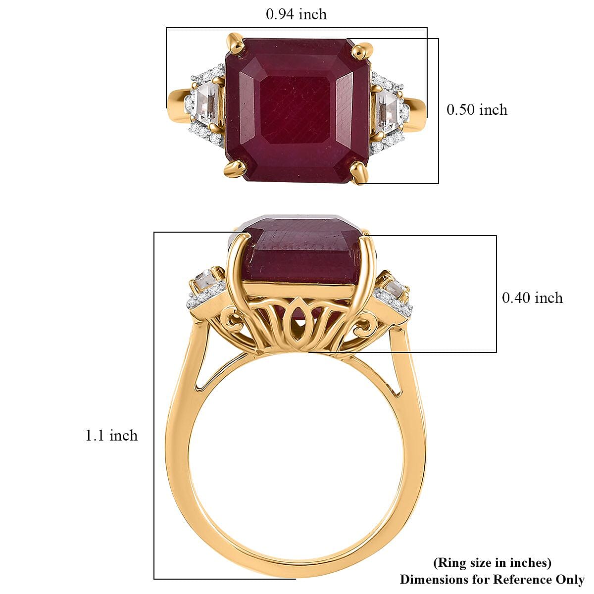 D'Joy Premium Niassa Ruby (FF) and White Zircon 14.30 ctw Majestic Empress Ring in 18K Vermeil Yellow Gold Over Sterling Silver (Size 10.0)