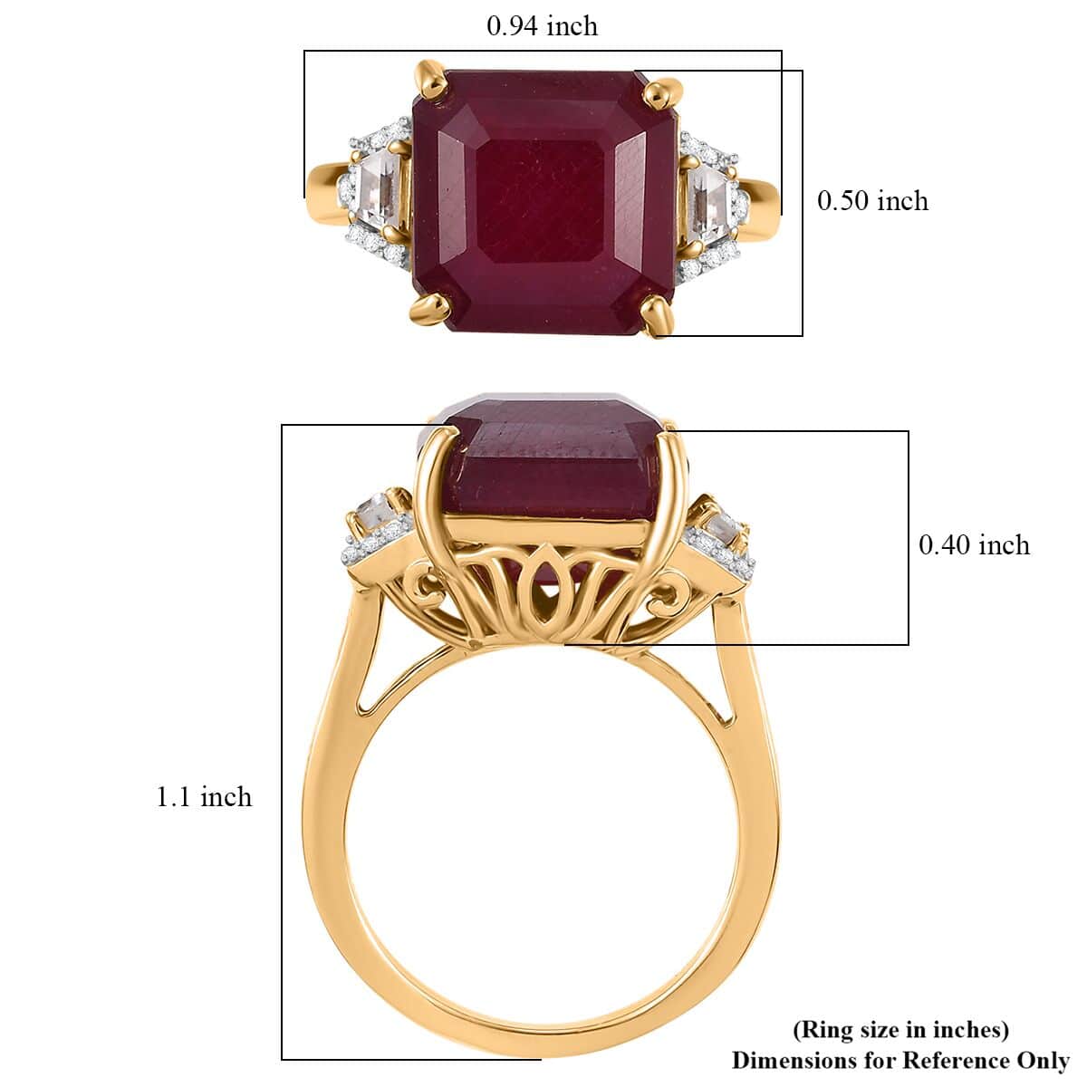 Premium Niassa Ruby (FF) and White Zircon 14.30 ctw Majestic Empress Ring in 18K Vermeil Yellow Gold Over Sterling Silver (Size 10.0) (Del. in 10-12 Days) image number 5