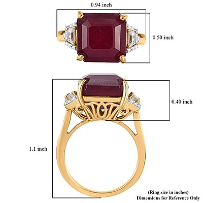 D'Joy Premium Niassa Ruby (FF) and White Zircon 14.30 ctw Majestic Empress Ring in 18K Vermeil Yellow Gold Over Sterling Silver (Size 10.0)