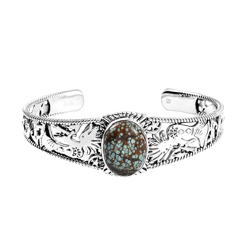 D'Joy Artisan Crafted Blue Horizon Turquoise 12.10 ctw Kokopelli Cuff Bracelet in Sterling Silver