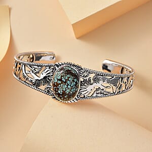 D'Joy Artisan Crafted Blue Horizon Turquoise 12.10 ctw Kokopelli Cuff Bracelet in Sterling Silver