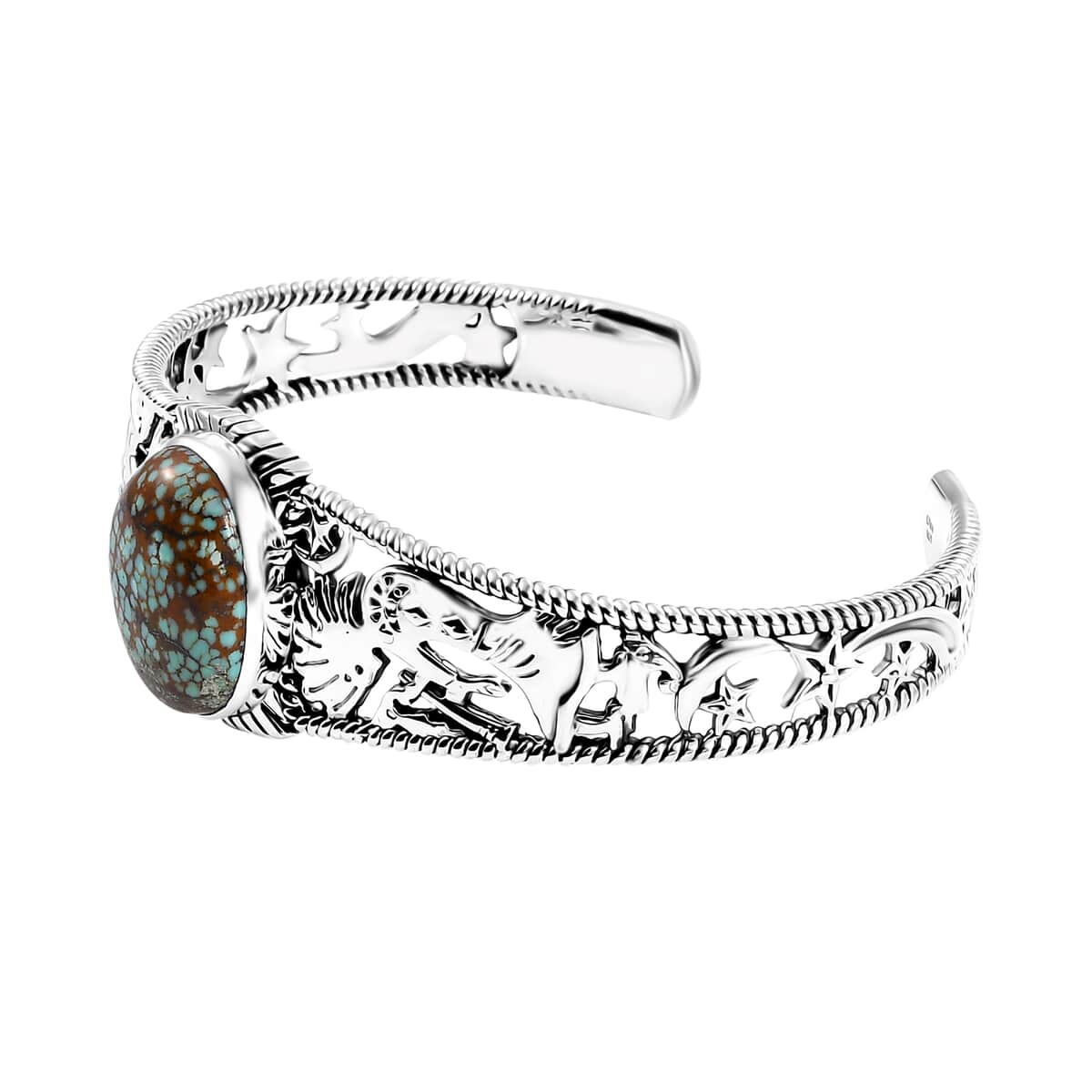 Artisan Crafted Blue Horizon Turquoise 12.10 ctw Kokopelli Cuff Bracelet in Sterling Silver image number 3