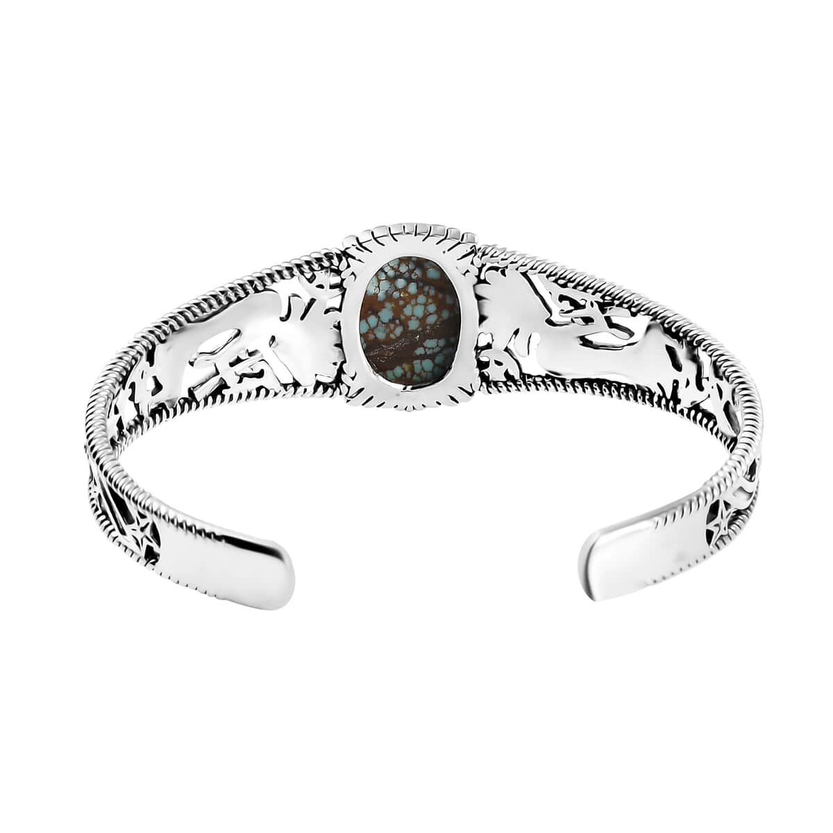 Artisan Crafted Blue Horizon Turquoise 12.10 ctw Kokopelli Cuff Bracelet in Sterling Silver image number 4