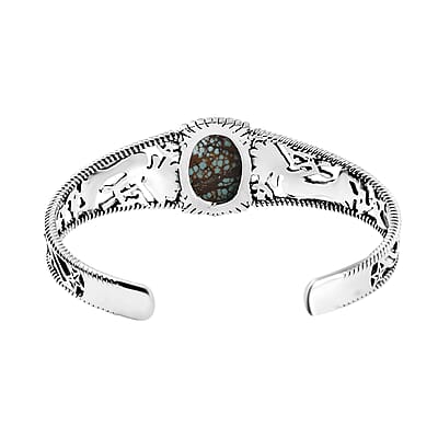 D'Joy Artisan Crafted Blue Horizon Turquoise 12.10 ctw Kokopelli Cuff Bracelet in Sterling Silver