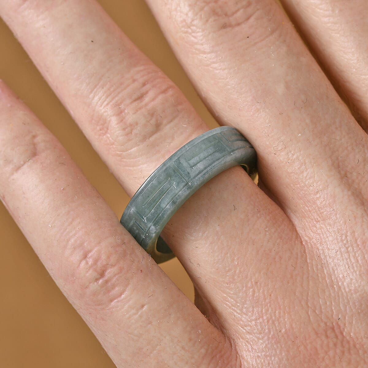 Natural Olmec Jadeite 35.00 ctw Carved Band Ring (Size 7.0) image number 1