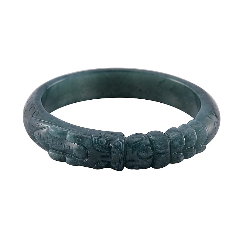 Natural Olmec Jadeite 280.00 ctw Carved Dragon Bangle Bracelet (7.0 In)