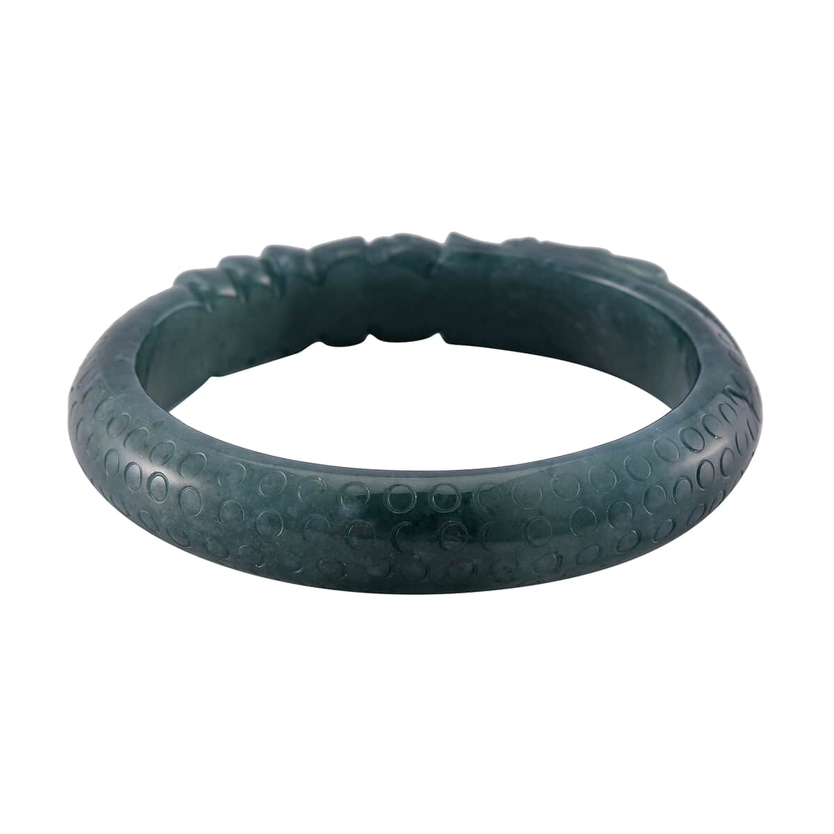 Natural Olmec Jadeite 280.00 ctw Carved Dragon Bangle Bracelet (7.0 In) image number 3