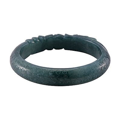 Natural Olmec Jadeite 280.00 ctw Carved Dragon Bangle Bracelet (7.0 In)